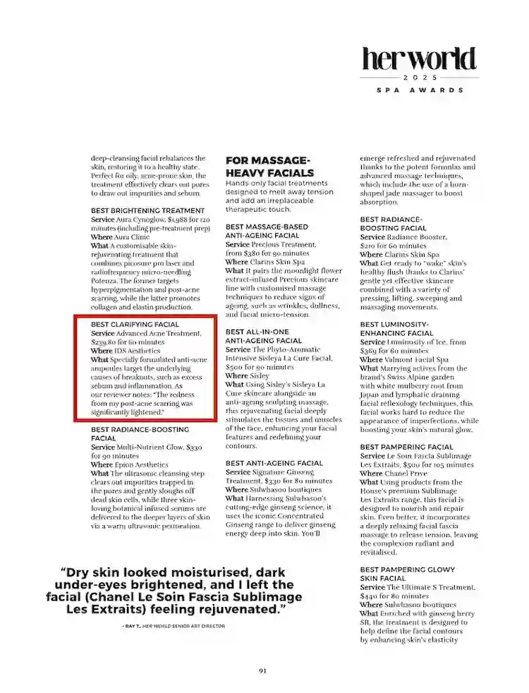 Her World Spa Awards 2025 - Best Clarifying Facial